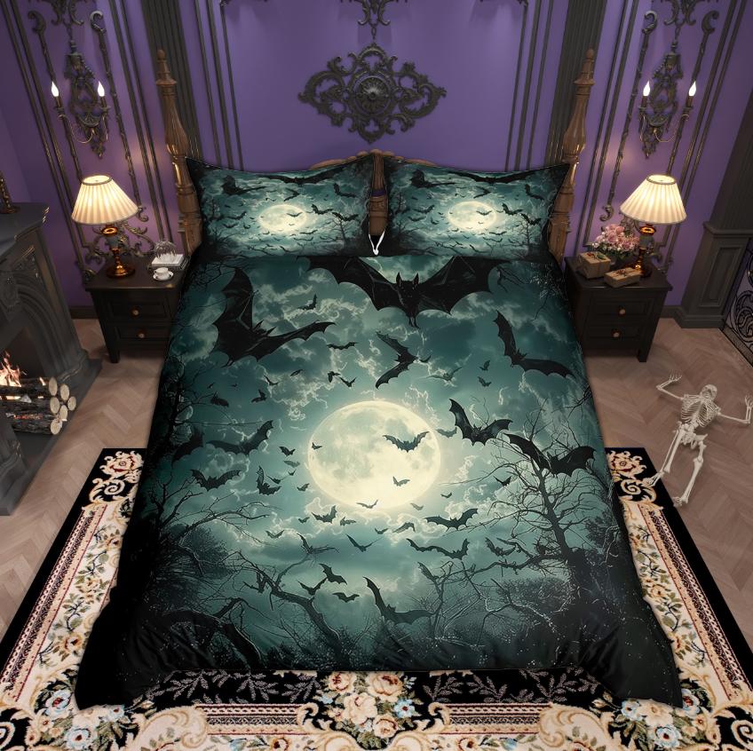 Comforter Homewish Halloween Crow Black Bats Bedding Set Kids Happy Halloween Bed Set Room Decor
