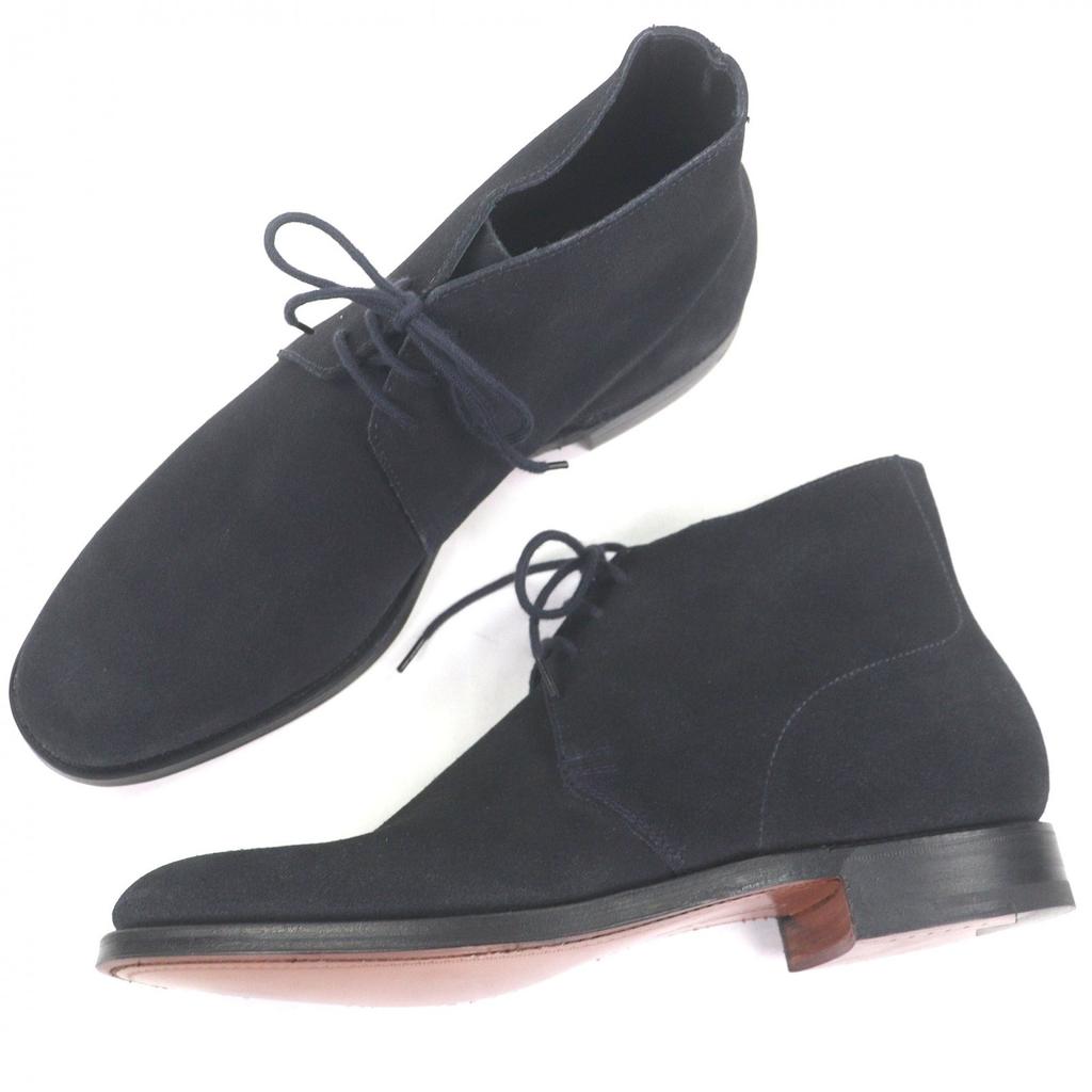 Pristine CROCKETT&JONES Ankle boots CHUKKA Dark navy Suede leather mens 5.5 Used