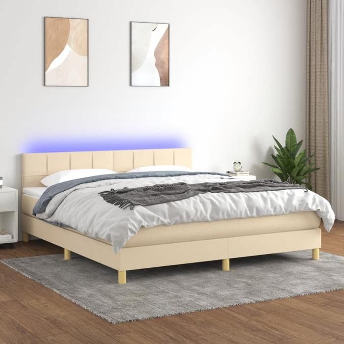 3133730 vidaXL Sommier tapissier avec matelas et LED Crème 160x200 cm Tissu