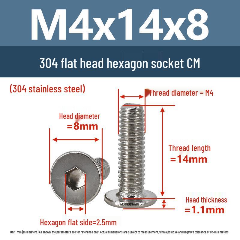 Yigu 304 Stainless Steel Flat Head Hex Socket Screws - M2 to M8 Button Head Machine Screws