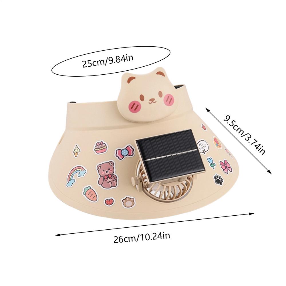 Sun Visor Hat Solar Powered Fan Hat For Outdoor USB Rechargeable Cooling Fan Headwear Cartoon For Women Kids Summer Beach