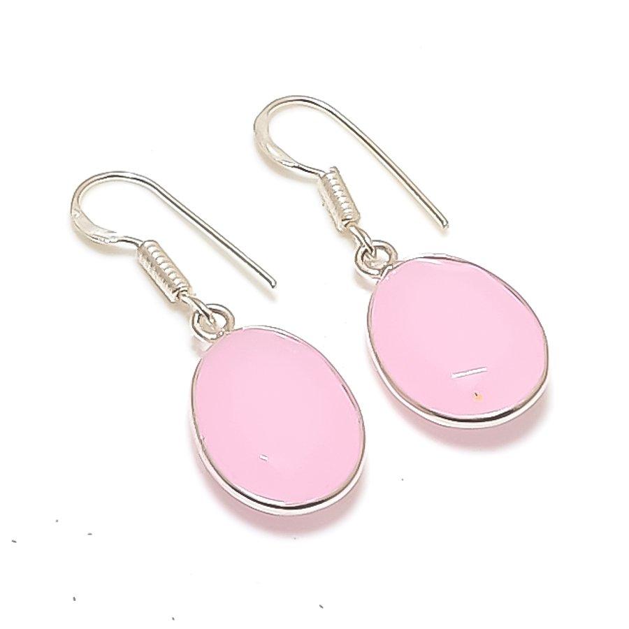 Natural Pink Chalcedony Gemstone 925 Sterling Silver Jewelry Earring 1.38  AE-12010