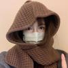 Women's Autumn Winter Thickened Warm Wool Blend Hat and Scarf Integrated Knitted Hat with Scarf