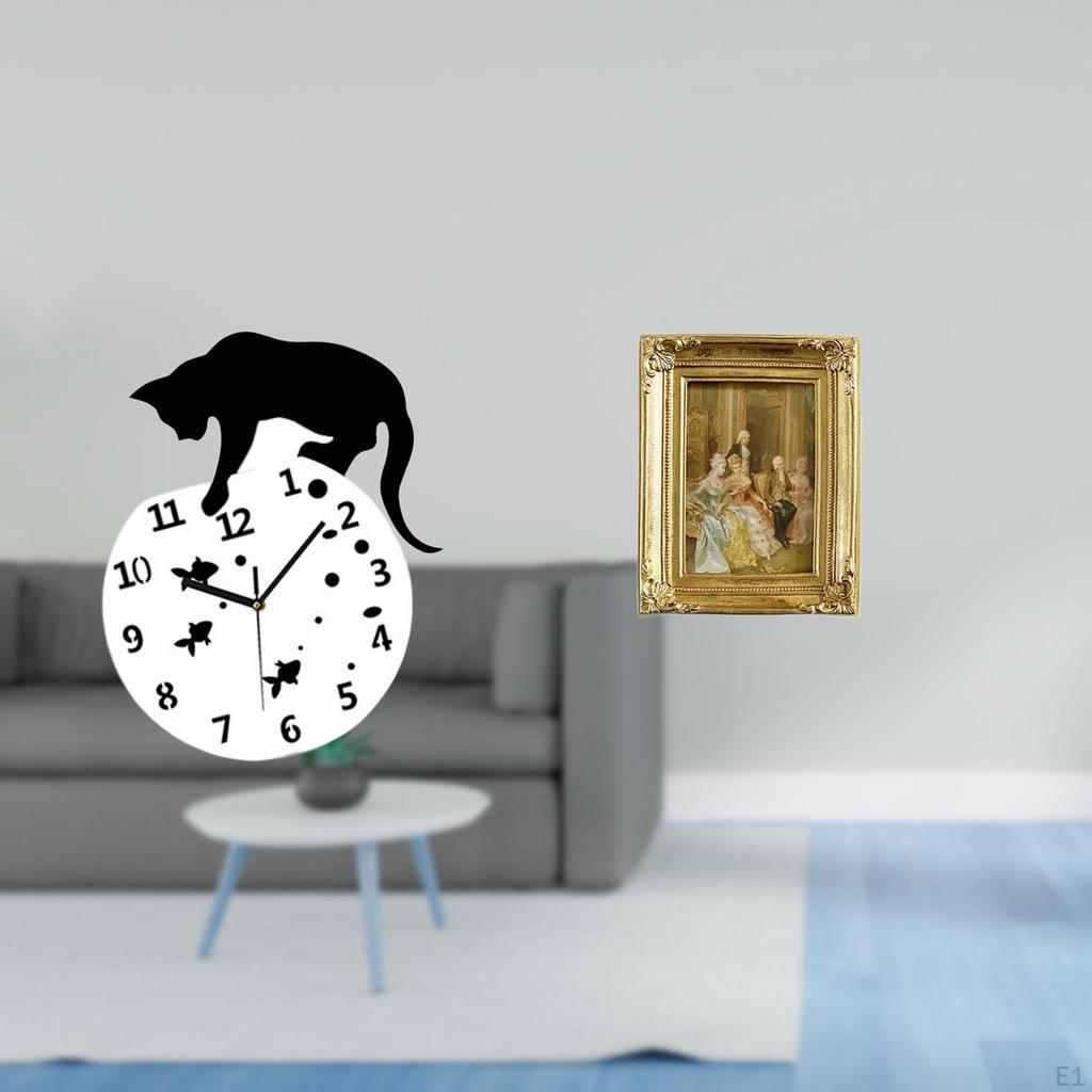 Silent Resin Hanging Cat Wall Clock with Photo Frame Card Display Holder Quiet Movement Non Ticking