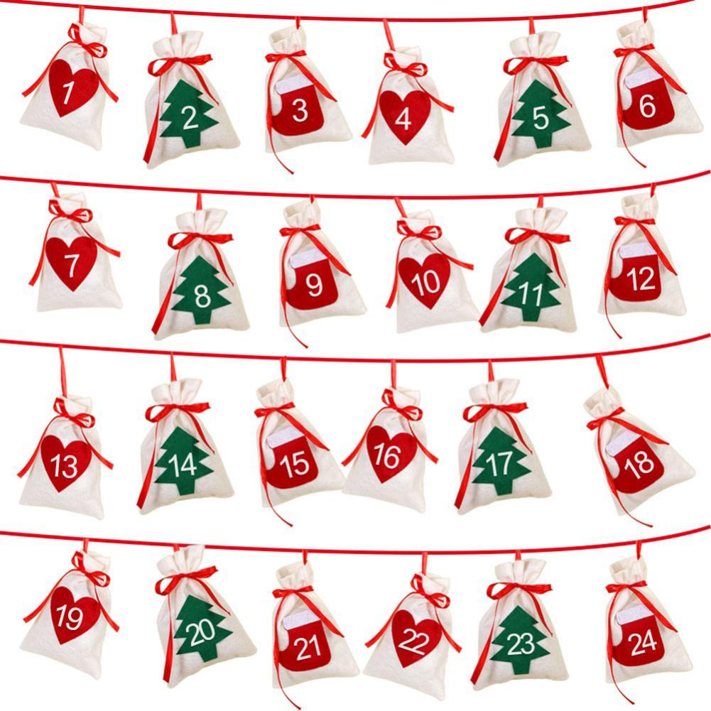 

Felt Christmas Hanging Countdown Calendar Bag Featuring 24 Numbered Compartments for Holiday Decoration and Organization