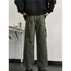 American retro washed and old overalls men's spring and autumn tide niche loose straight wide-leg pants pocket paratrooper pants