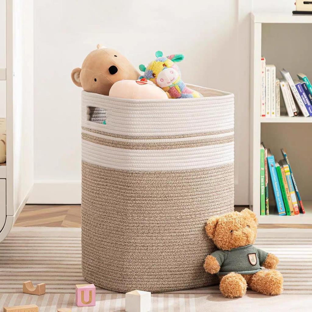 Large Capacity Woven Cotton Laundry Hamper and Storage Basket
