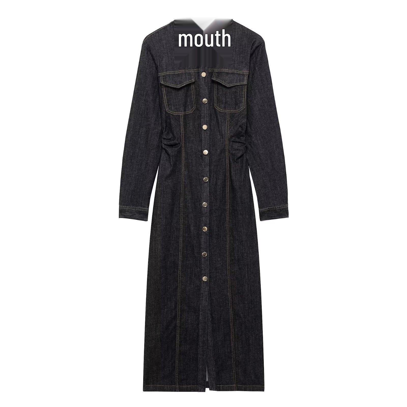 

2025 Spring Women s Slim-Fit Turn-Down Collar Denim Dress M