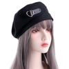 Retro Elegant Winter Autumn Female Keep Warm Love Heart Leather Buckle Painter Hat Women Caps Beret