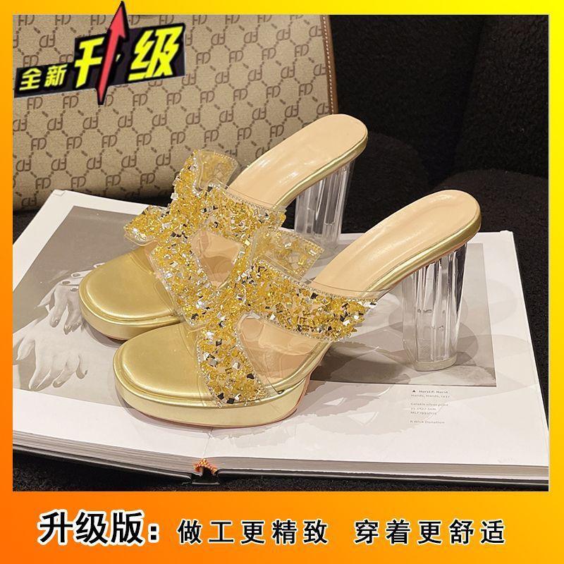 Versatile High Heels Wear Cool Slippers In the Summer of 2025 New Rhinestone Waterproof Platform Platform Shoes Are Not Tired of Sandals