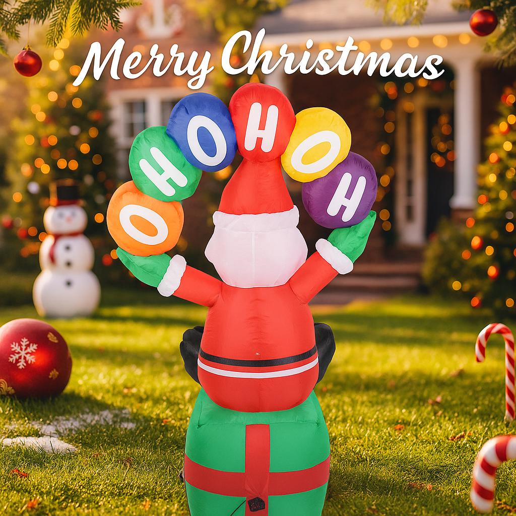 5.91FT Christmas Inflatable Toys Xmas Yard Lawn Party Decoration Santa Claus Gift Box Home Supplies Ornaments with LED Light