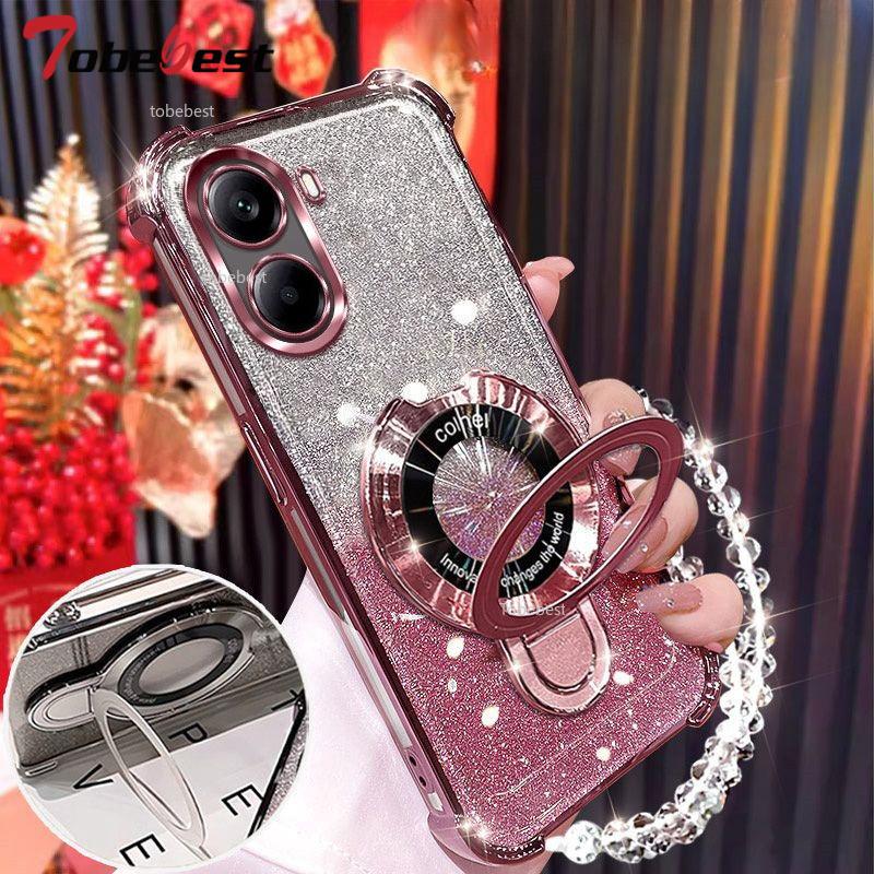 For Xiaomi POCO X7 Pro Redmi Turbo 4 3 Case Glitter Plating Magnetic Holder Bracelet Cover