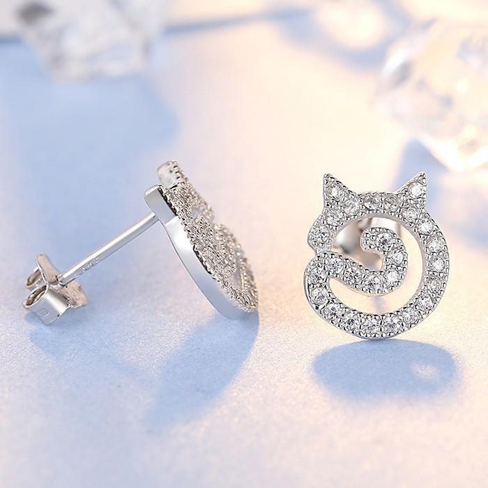 New Product Cat Face Earrings and Ear Piercings Simple Zircon Cat High-end Ear Accessories