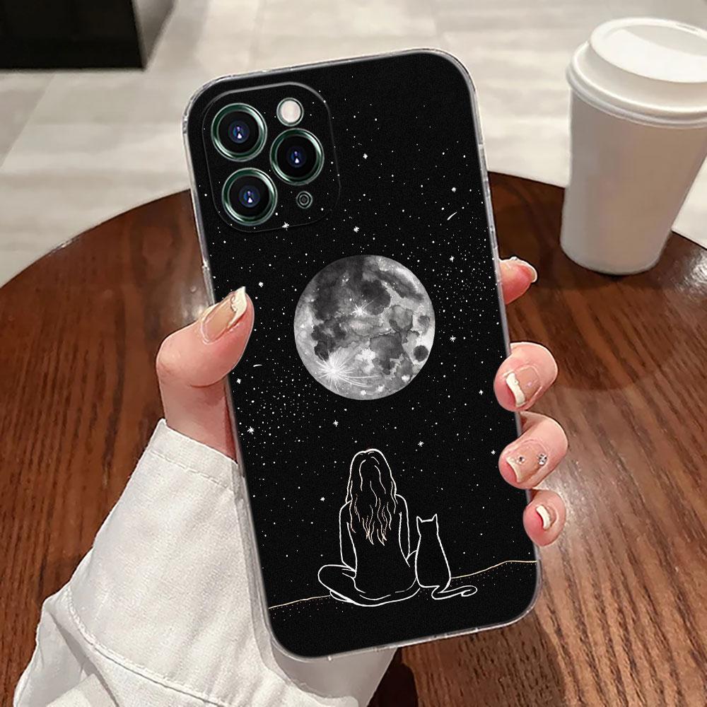 Funny Cute Cat Line Art Transparent Case For Apple iPhone 17 16 15 14 13 12 11 Pro Max 16 Plus 16E 17Air 17Pro Phone Cover Funda