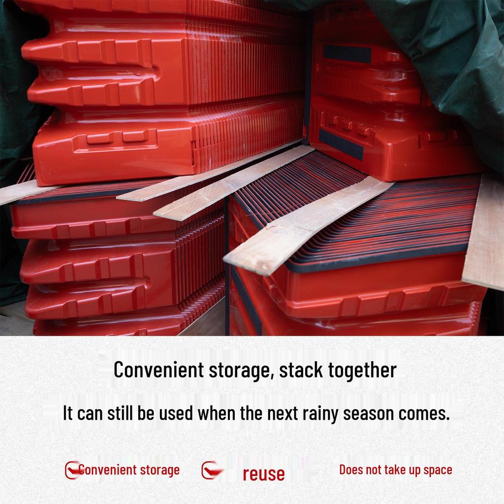 Červená plastová protipovodňová bariéra ve tvaru L pro domácí a garážové použití