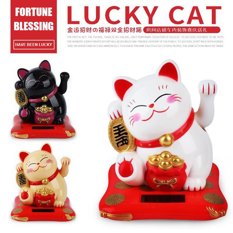 1PCS Lucky Cat Plastic 7 X 6.5 X 7.5 Cm Japanese Solar Wave Hand Lucky Cats Car Decorations Desktop Ornament Home Decor