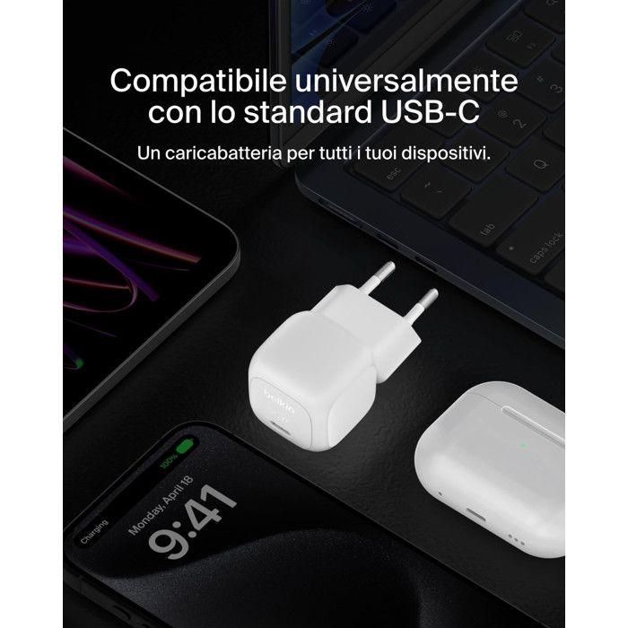 Belkin Caricabatteria Da Parete USB-C 20W Compatto Ricarica Rapida Bianco