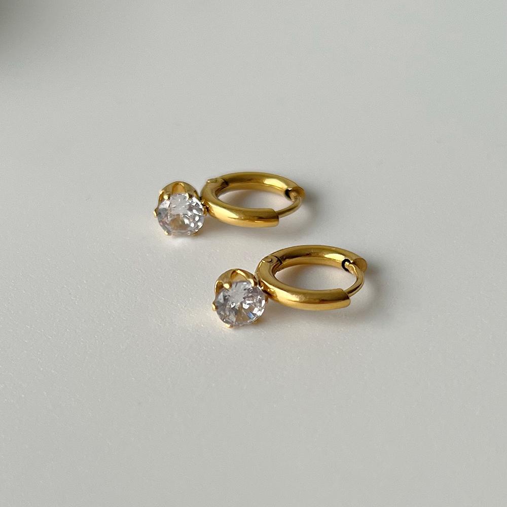

Simple Round Crystal Zircon Eardrop Hoop Earrings for Women Gold Color Stainless Steel Ear Buckle Huggies Wedding Zircon золотий