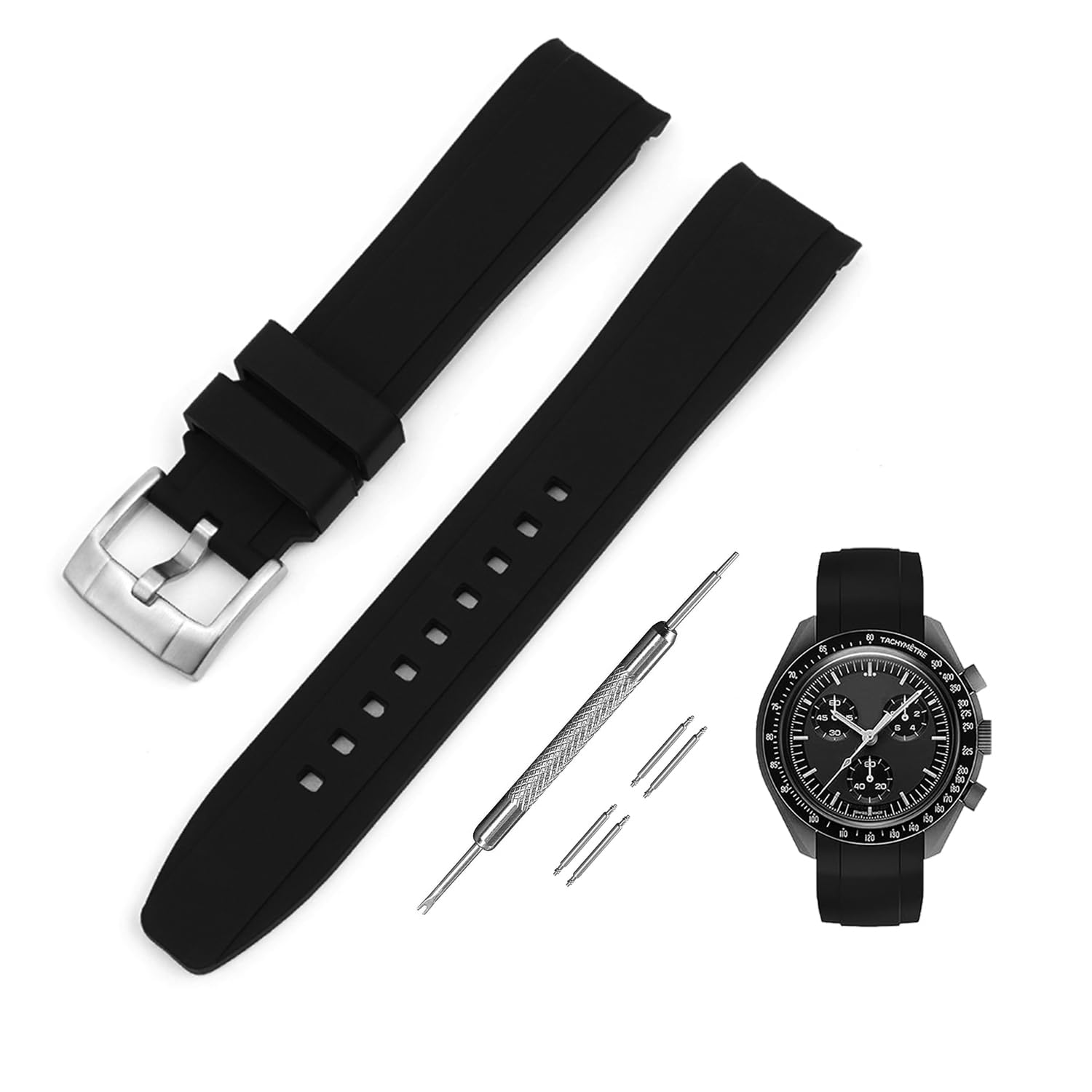 

Jumpsunfun 20мм Ремешок для часов для Omega X Swatch Speedmaster MoonSwatch, Черный силиконовый ремешок для Omega и Swatch Speedmaster MoonSwatch