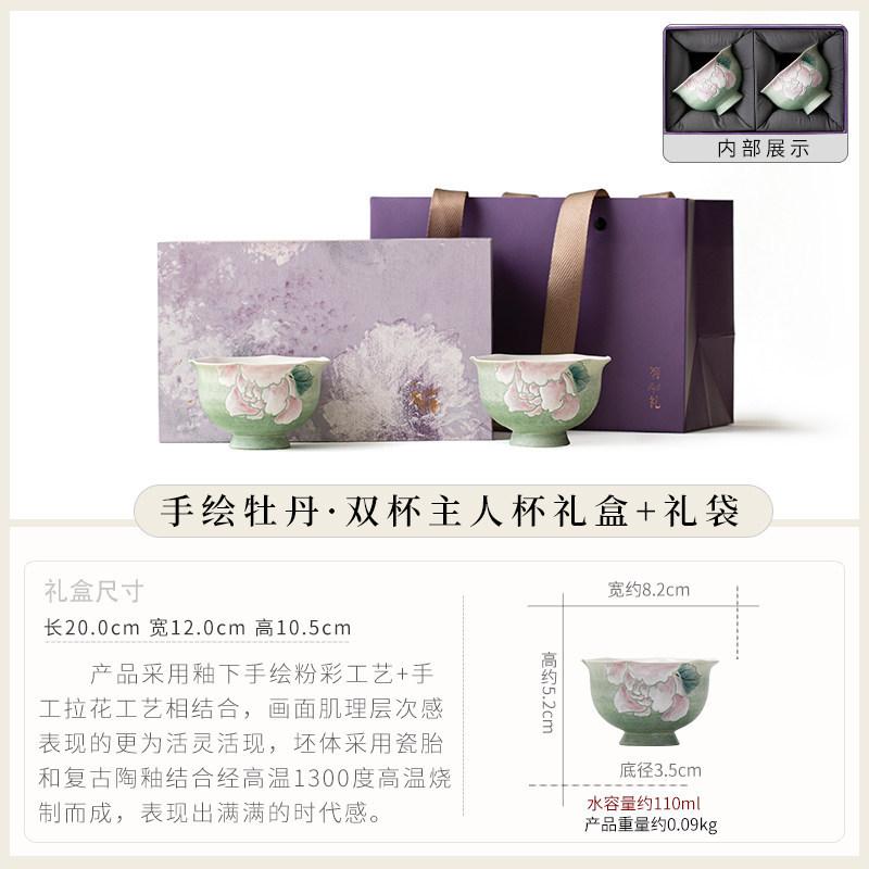 High-end exquisite Kung Fu teacup, large master cup, tea cup, women's special cup, hand-painted pastel peony tea bowl