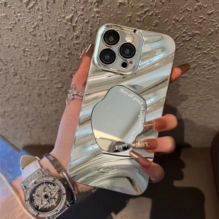 Applicable to iPhone17ProMax mirror wave protective case 15/16/14 large hole 13 niche 17 creative hair