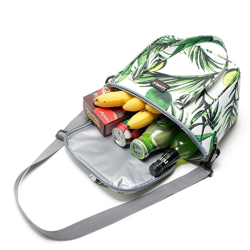 Elegant Green Leaf Pattern Oxford Lunch Bag Perfect For Travel And Picnics