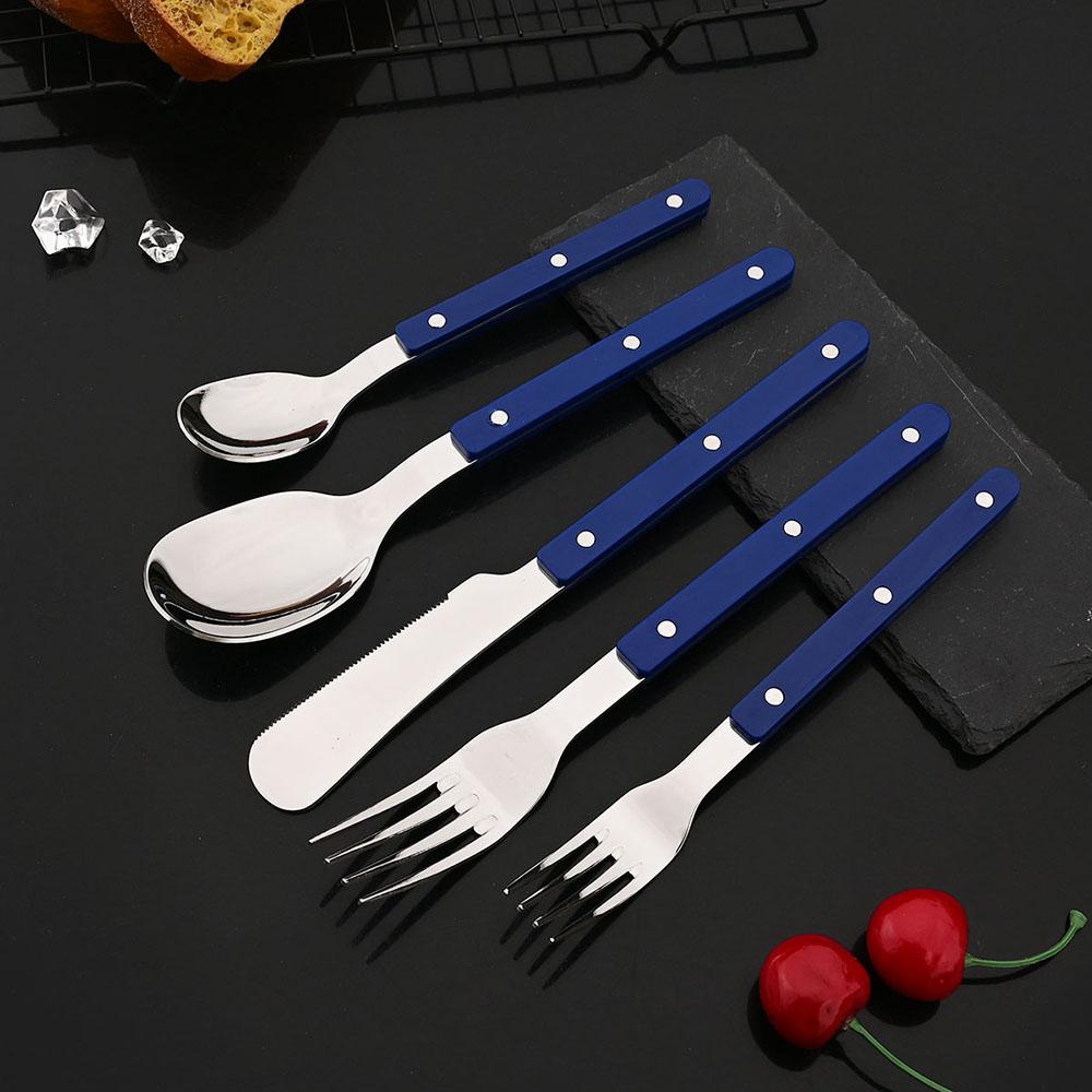 5Pcs Acrylic Handle Rivets Tableware Cutlery Set Stainless Steel Dinner Fork Knife Spoon Western Dinnerware Kitchen Flatware