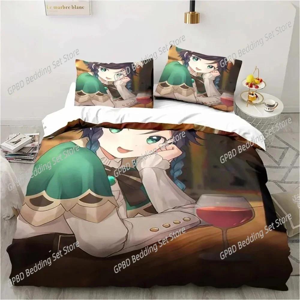 Cartoon  Anime Genshin Impact Game Comfortable Duvet Quilt Cover Pillowcase Bedding Set Children Bedroom Decoration Home Textile