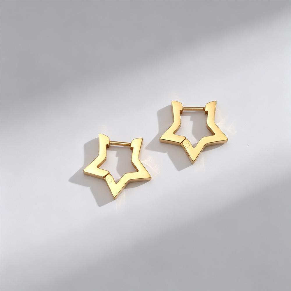 European and American environmental protection stainless steel steel earrings, five-pointed star glossy gold earrings, women's light luxury high-end
