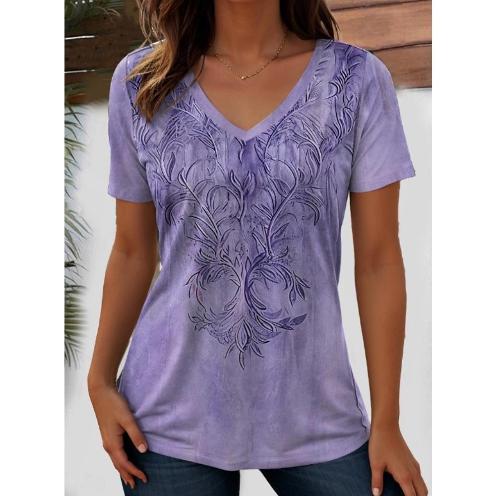 Women Summer T Shirt Geometric Pattern Print Short Sleeve Tees Casual Printed Tops XS синий