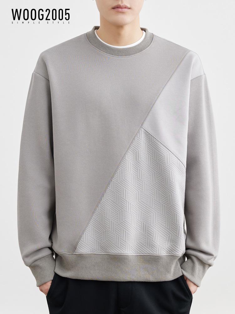Men's Anti-Wrinkle Memory Foam Round Neck Patchwork Long Sleeve Hoodie - Spring/Autumn 2024 Collection