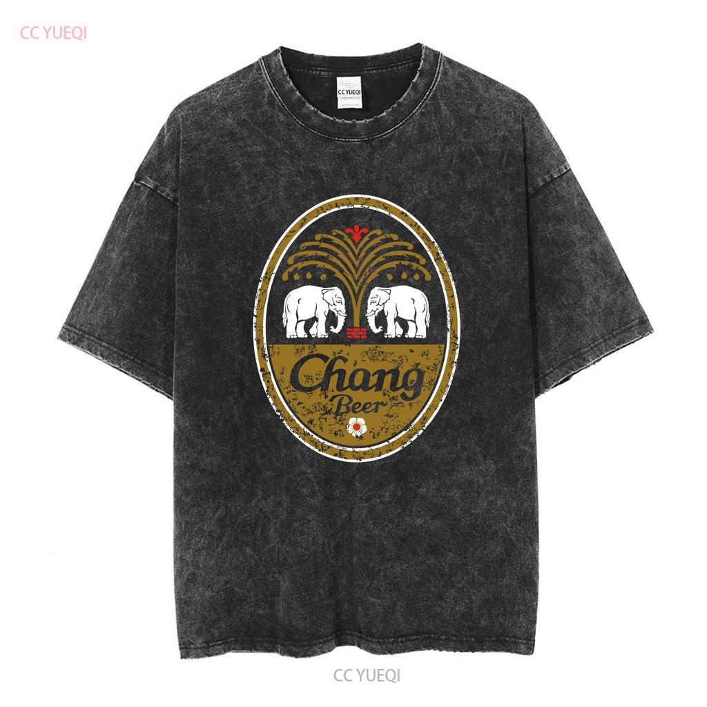 Chang Beer Vintage Logo T Shirt Grey Long or Short Sleeves Vintage Washed Versatile Streetwear Homme Stylish Unisex Casual Soft
