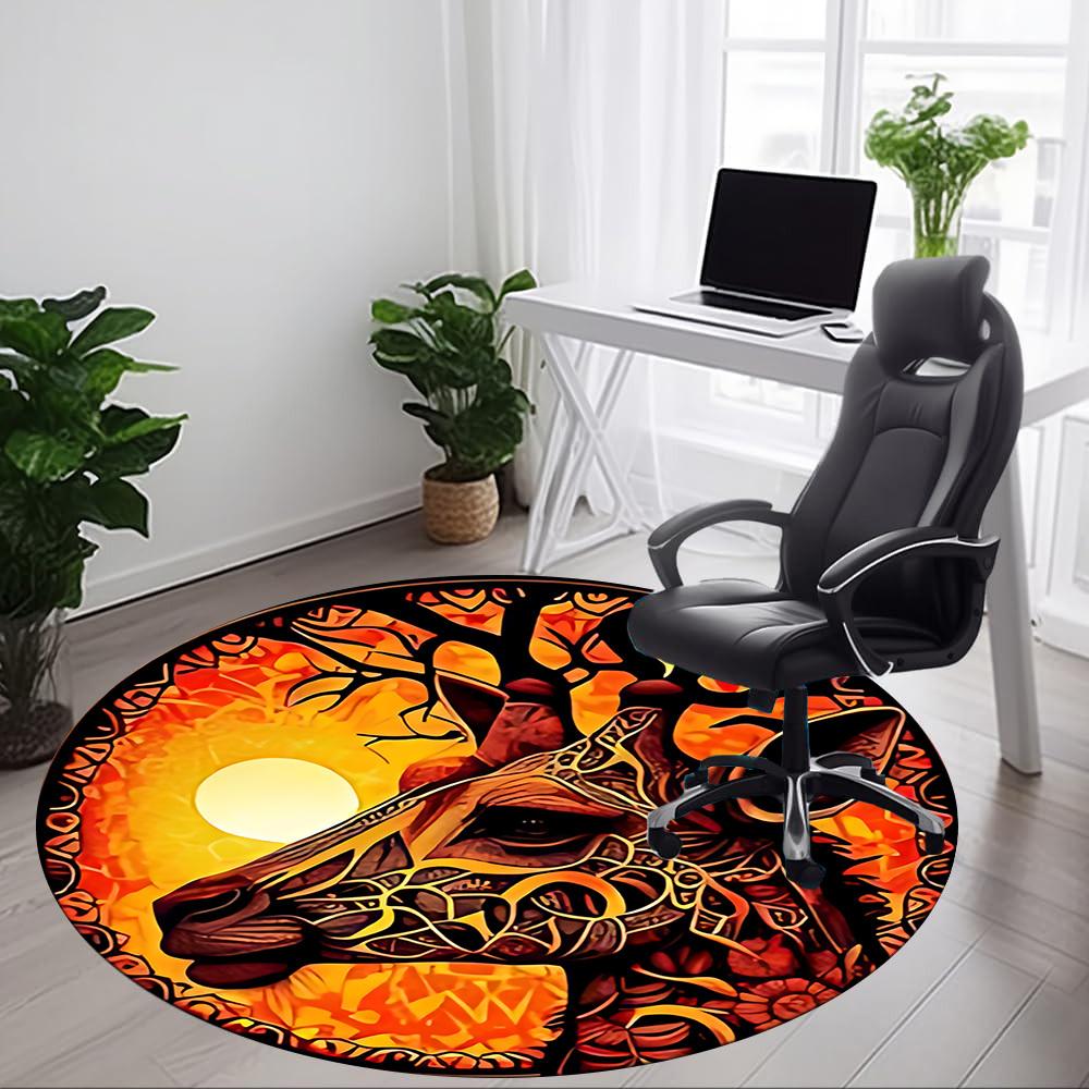 1pc Giraffe Sun Office Round Area Rug, Indoor Mat Suitable For Office, Under Office Chairs Bedroom Living Room Home Decor, Room Deco