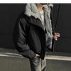 Mens Winter Hooded Thick Cotton Padded Jacket With Faux Fur Collar Loose Fit Warm Coat Daily Wear