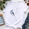 New Summer  Dandelion Butterfly Print Women Tshirt Casual White and Black T-shirt Funny T Shirt Gift for Lady Young Girl Tops