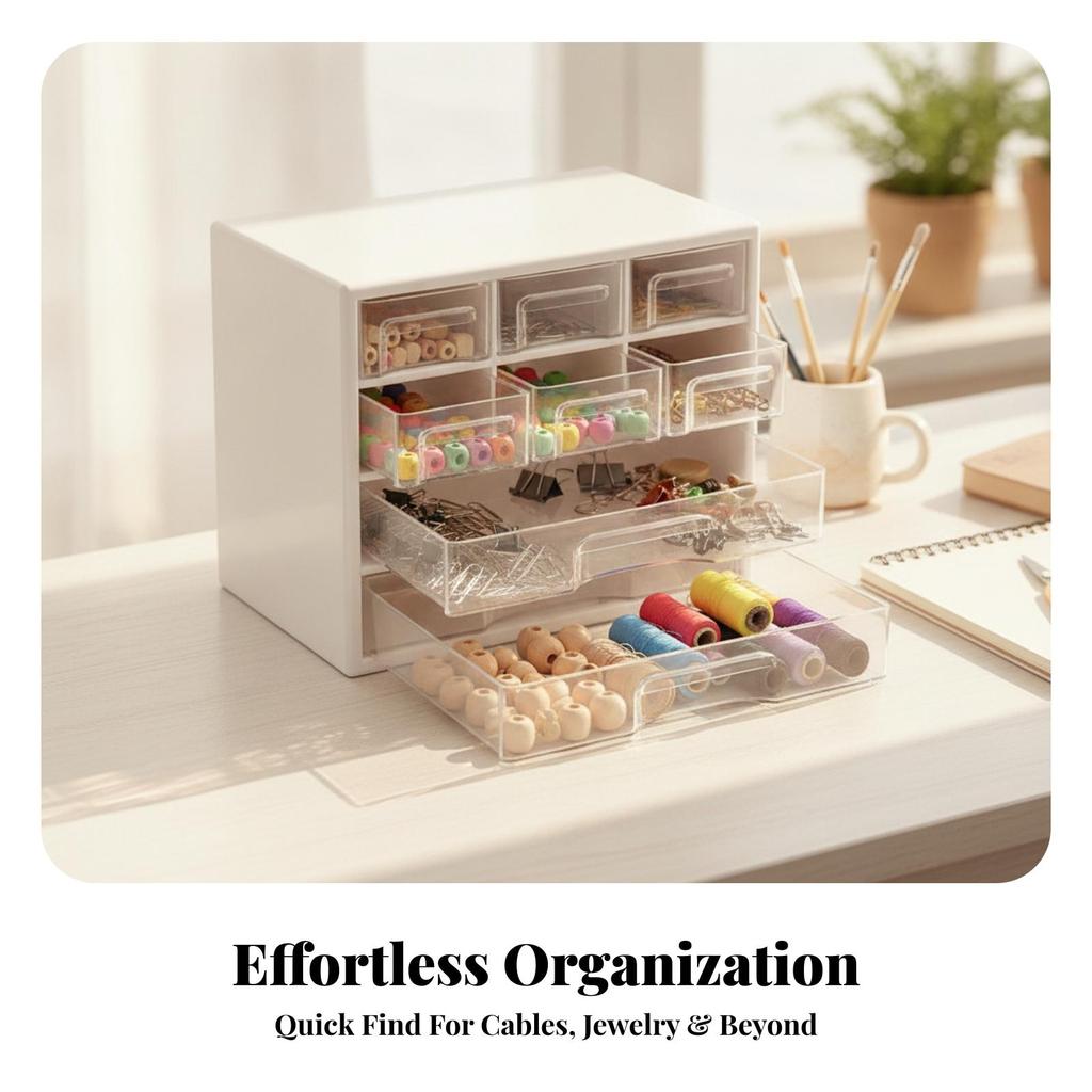 Desktop Storage Organizer with Clear Drawers Compact for Office