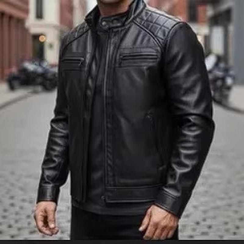 New autumn men's stand-up collar PU leather jacket locomotive jacket slim casual jacket trendy leather jacket