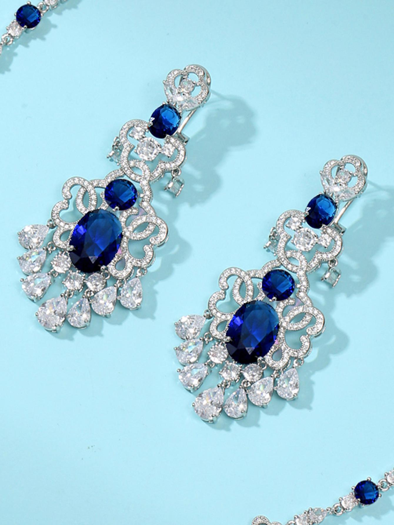 

Серьги с цирконами в придворном стиле, Длинные серьги с бахромой в виде капли воды, Легкая роскошь, Модная бижутерия для ушей, Женская повседневная носка синий