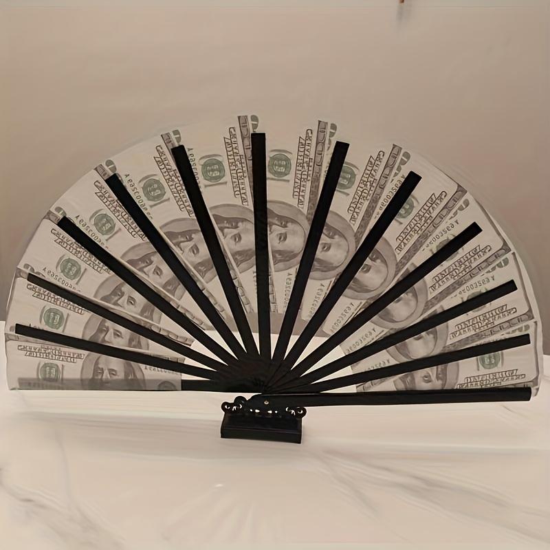 A large bamboo folding fan with a money print - no charging, no battery required - perfect for EDM, music festivals,clubs,events,decorations and gifts