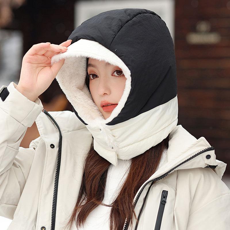 Fleece thickened warm child women's fashion color matching scarf one-piece hat autumn and winter skiing tram hat