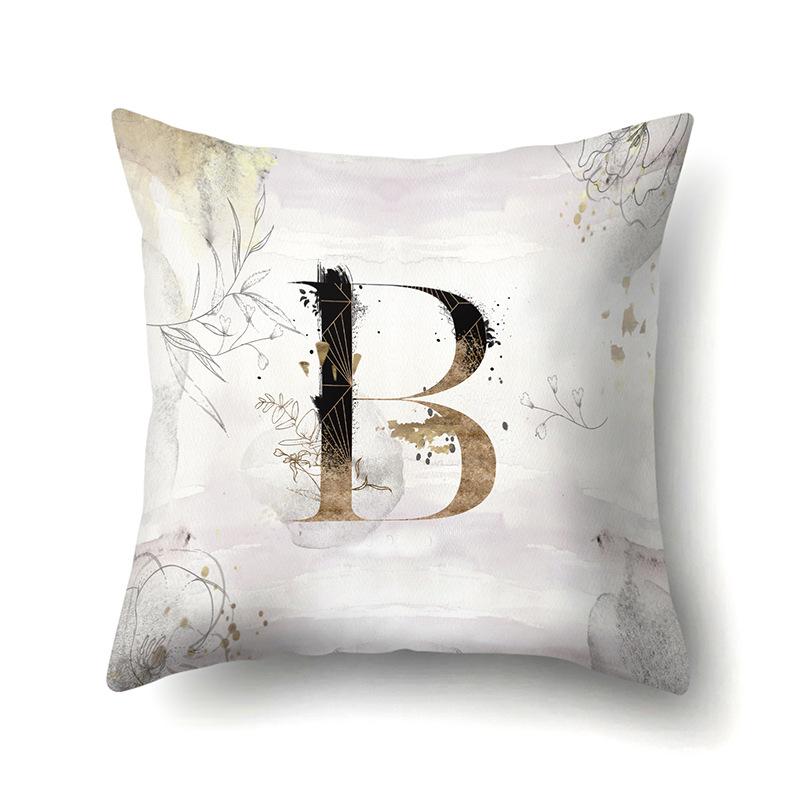 Polyester Pillow Case Car Ink and Ancient Style Home 26 English Letters Printed Sofa Pillow Case