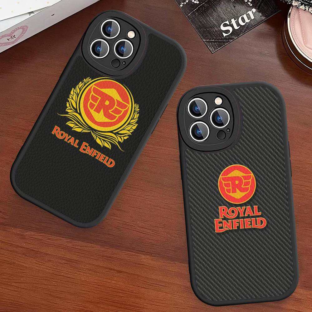 R-ROYALS E-ENFIELDS Logo Leather Phone Case For iphone 16 15 14 Plus 13 12 11 Pro Max Case