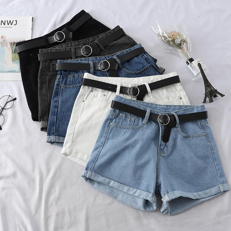 2022 Spring/Summer Women's High-Waisted Denim Shorts: Korean Style, Loose Fit, Slimming A-Line with Rolled Hem