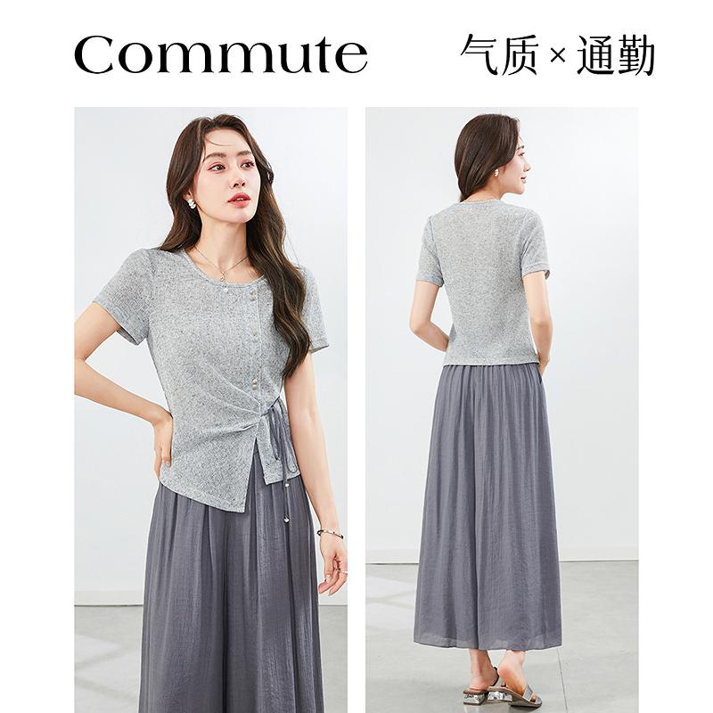 Summer New Casual Temperament Short Sleeved Shirt Wide Leg Skirt Pants Two-piece Set of Pants