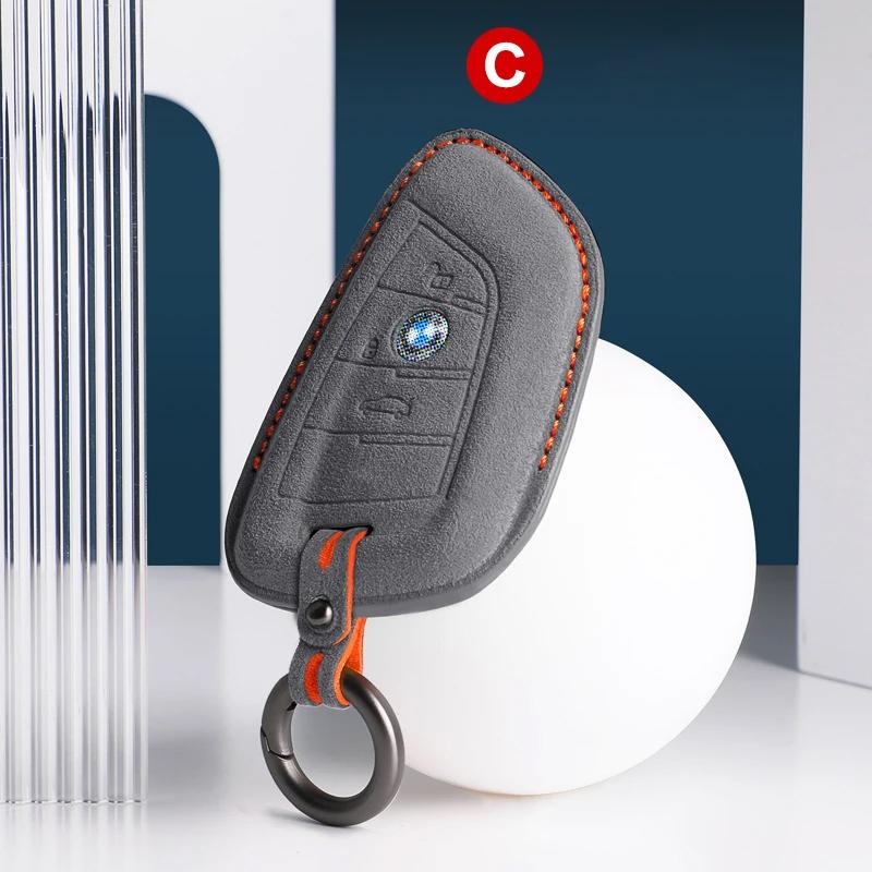 Car Accessories Key Case Cover Keychain For BMW 1/3/5/7 Series X1/X2/X3/X5/X6 Alcan Tara Suede Remote Fob Keybag Keyrings