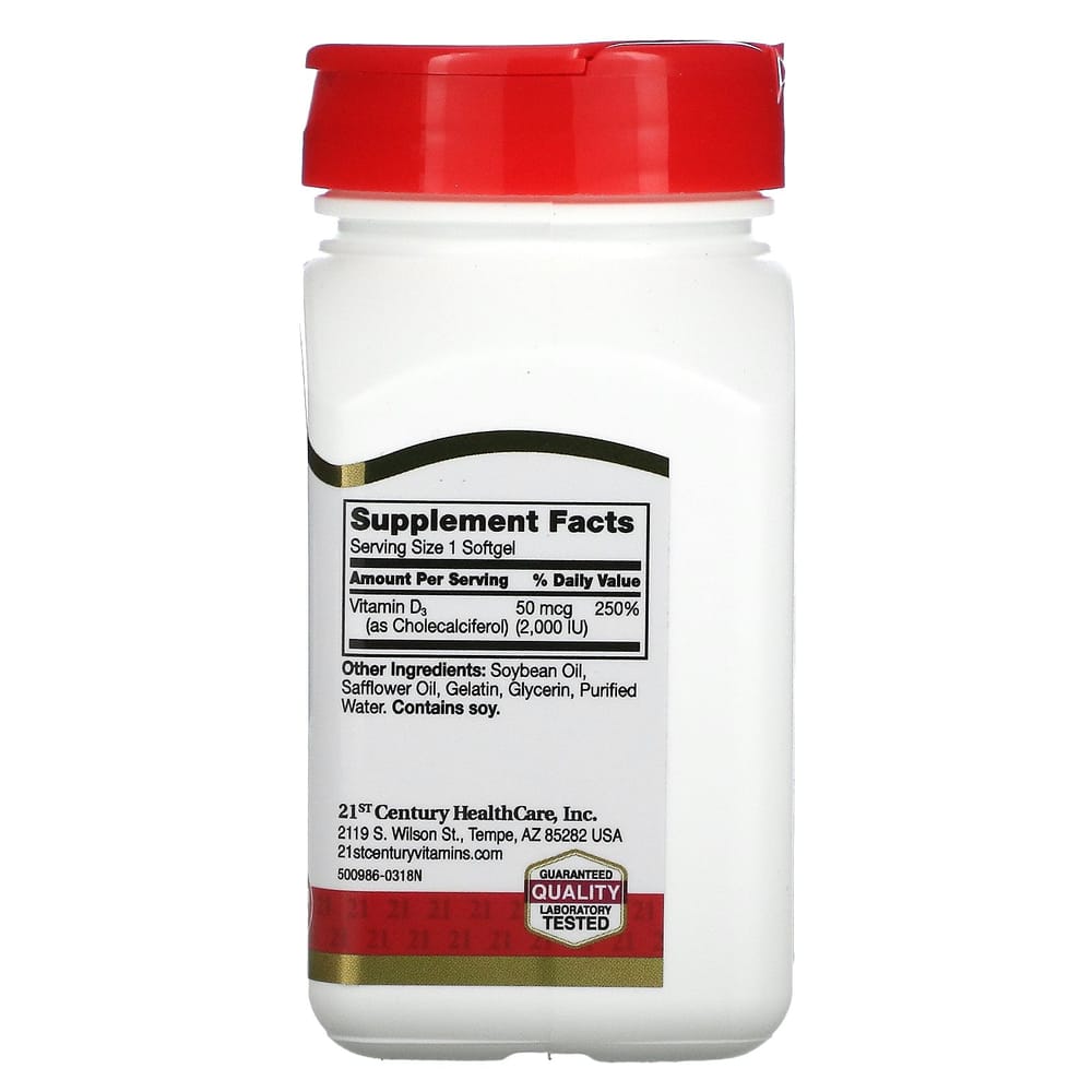 21st Century Sentry Vitamin D3 50mcg (2000IU) Softgels, 250 Count