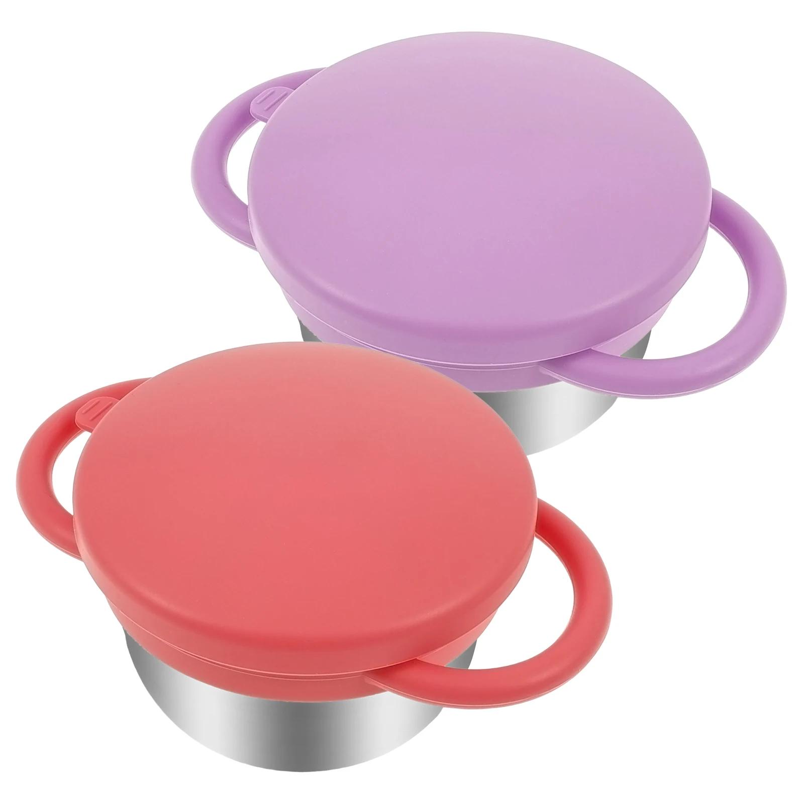 2Pcs Portable Toddler Snack Cup Spill Proof Baby Snack Storage Container Kids Feeding Trianing Bowl with Removable Lid Handles