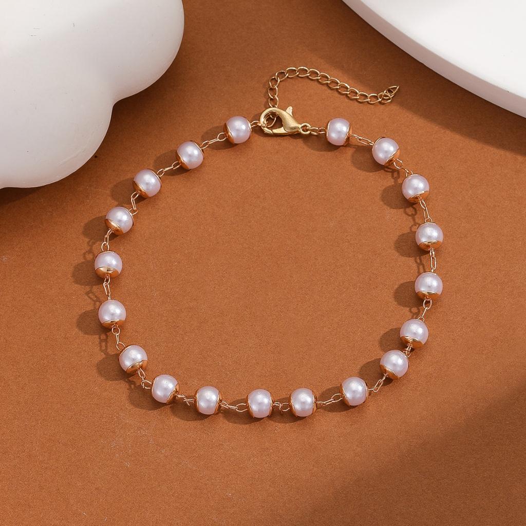 

Kinitial Exquisite and fashionable laser plated ankles, simulated freshwater pearl chain ankles, as an anniversary gift for her