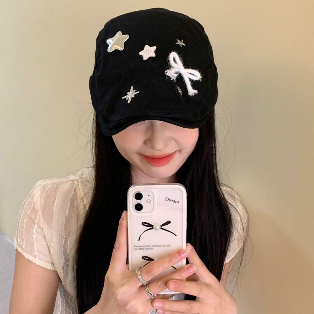 Korean Style Y2k Painter Hat Bow Female Artist Hat Fashion Retro Star Forward Berets  Daily