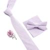 Solid Color Cotton Necktie Set For Men Tie 4pcs Hanky Cufflinks Rhinestone FLoral Brooch Tie Set